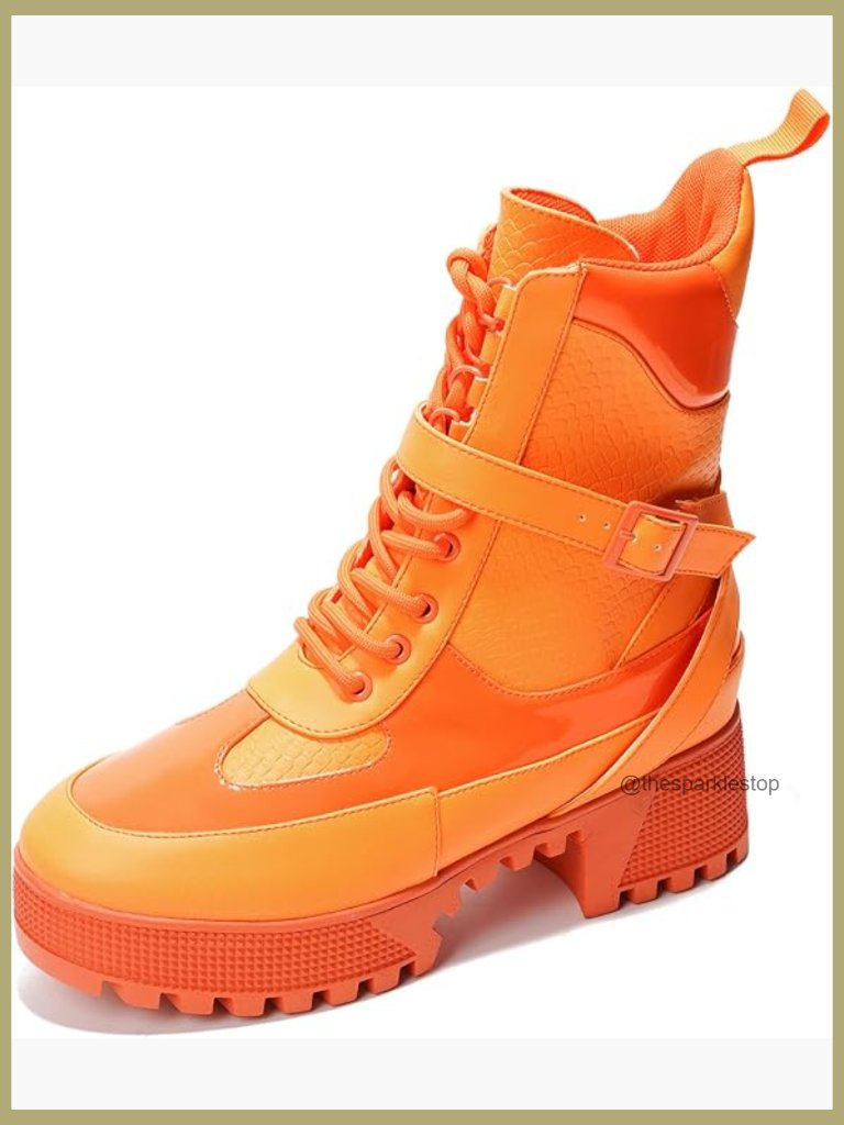 Chunky Heel Combat Boots Platform Lace Up Ankle Booties Non-Slip Block Heel